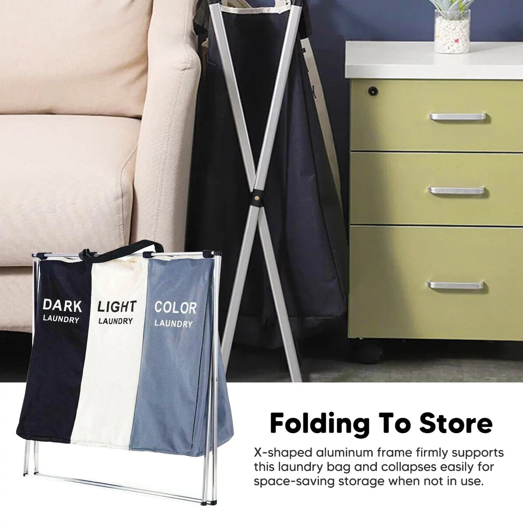 Laundry Hamper Sorter, 145L 3 Section Rolling Laundry Basket with Wheels and Removable Bags B237