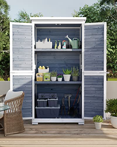 Outdoor Storage Cabinet with 3 Shelves, Double Lockable Wooden Garden Shed Z175