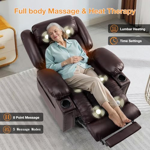 Large Power Lift Recliner Chair for Elderly with Heat and Massage, USB Port, Dark Brown A742