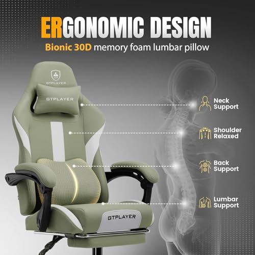 Gaming Chair Ergonomic Office Chair with Foot Rest, Breathable Fabric Computer Chair with Headrest and Lumbar Support V504535