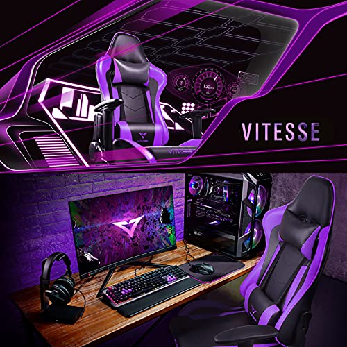 Gaming Chair High Back Ergonomic Racing Desk with Lumbar Support and Headrest, Purple Y569