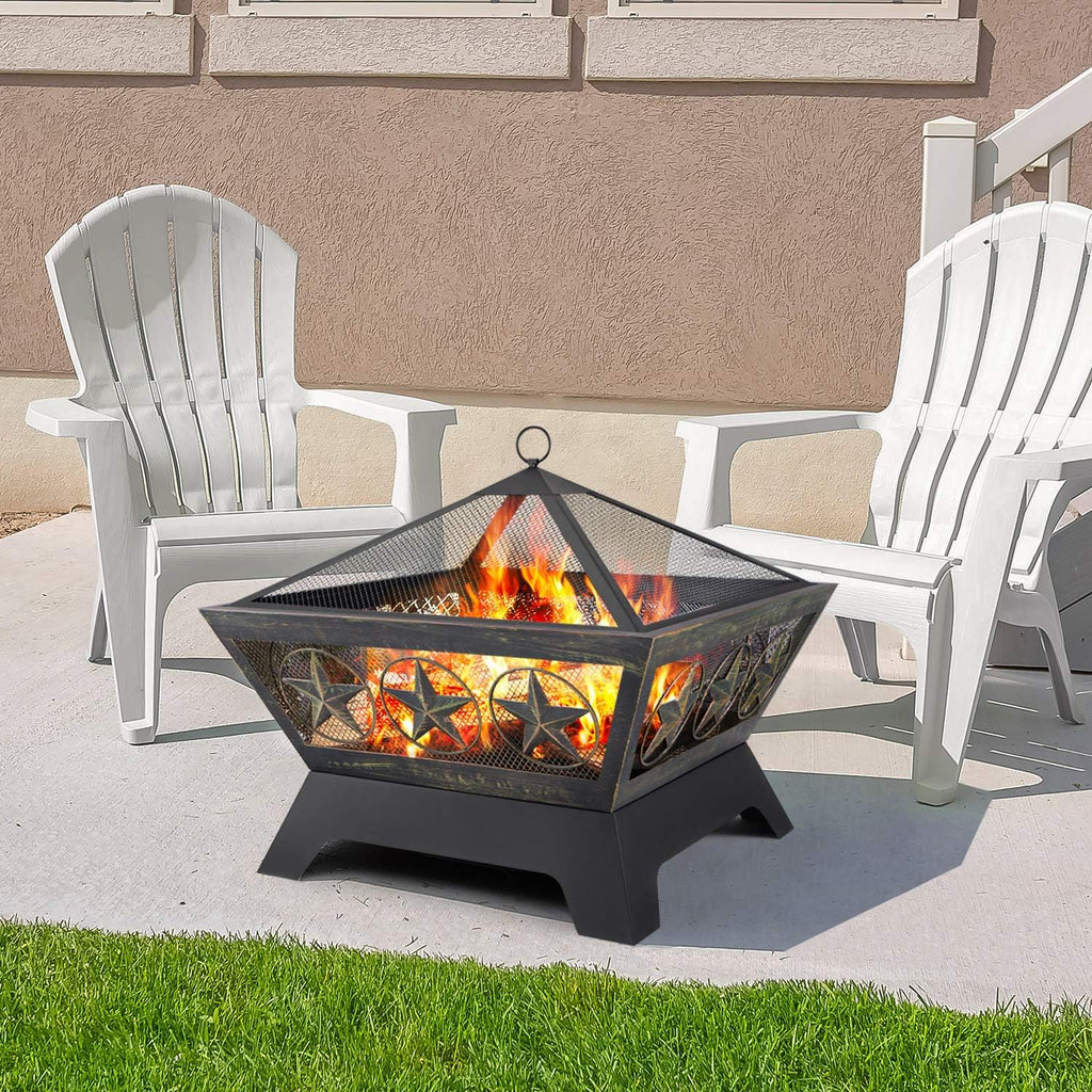 Outdoor Wood Burning Fire Pit 24in with Spark Screen and Poker N64003