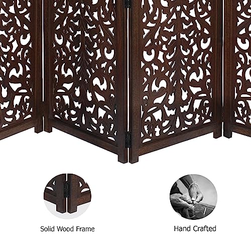 4 Panel Folding Wood Room Divider, Antique Brown, 72 x 80 L396608