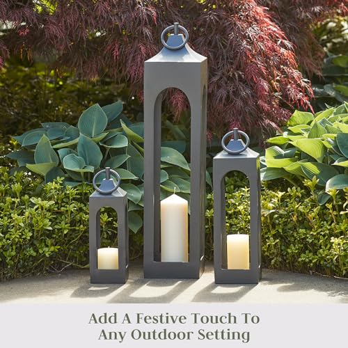 Black Metal Lantern with Glass Panels for Indoor Outdoor Decor P900181