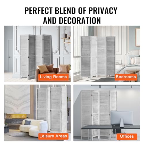 Wood Room Divider, 4 Panel Folding Privacy Screen, 66.9 Inches Tall, Indoor Wooden Partition A907