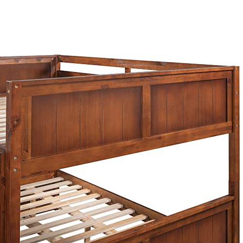 Twin Over Full Bunk Bed with Slide and Stairs for Kids E212