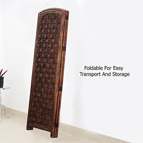 4 Panel Folding Wood Room Divider, Antique Brown, 72 x 80 L396608