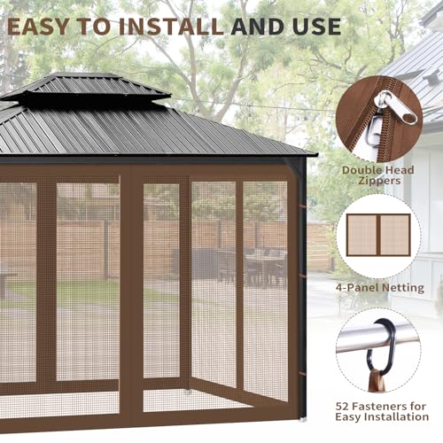 10x10 ft Gazebo Replacement Mosquito Netting with Zippers, 4-Panel Sidewall Y911936