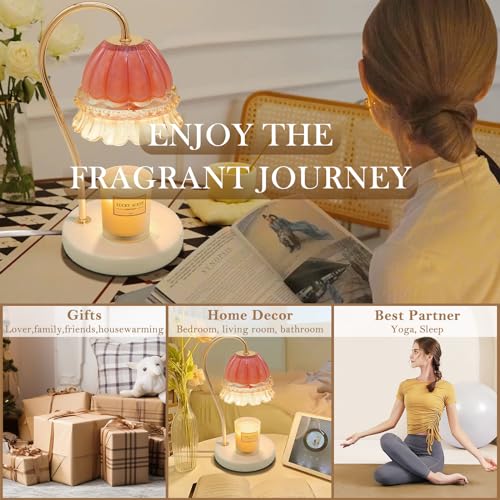 Candle Warmer Lamp with Timer, Dimmable Glass Flower Design, Marble Base W75869