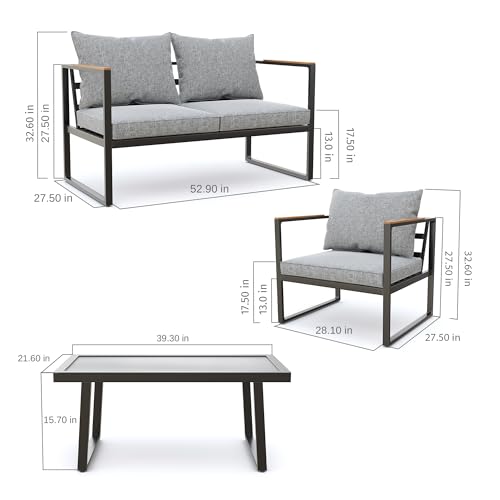 4-Piece Outdoor Patio Set with Sofa and Tempered Glass Table F97509