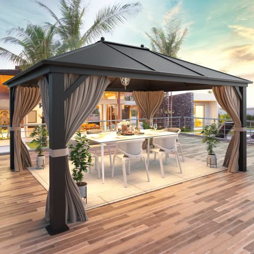 12x16 ft Hardtop Gazebo with Galvanized Steel Roof, Curtains and Netting V821