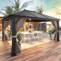 12x16 ft Hardtop Gazebo with Galvanized Steel Roof, Curtains and Netting V821