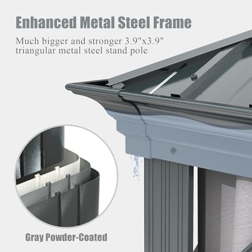 10 x 10 ft Hardtop Gazebo with Netting and Curtains, Galvanized Steel Roof for Patio and Garden X50618