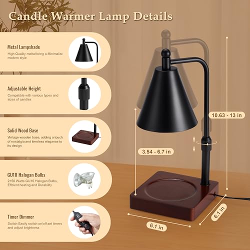 Candle Warmer Lamp with Timer and Dimmer, Adjustable Height, White Gold D54776