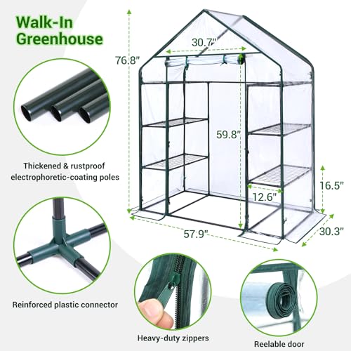 Greenhouse for Outdoors with Mesh Side Windows, 3 Tiers 4 Shelves, Walk-In Plant House B848