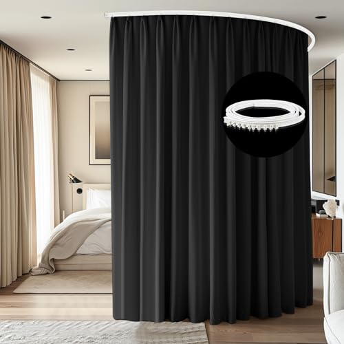 Ceiling Mounted Room Divider Curtain Track Set, Blackout Panel, White Rail, 8.3 x 7 ft K66131