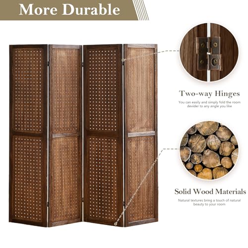 Wooden Pegboard Room Divider, 5.6Ft Folding Privacy Screen P5676