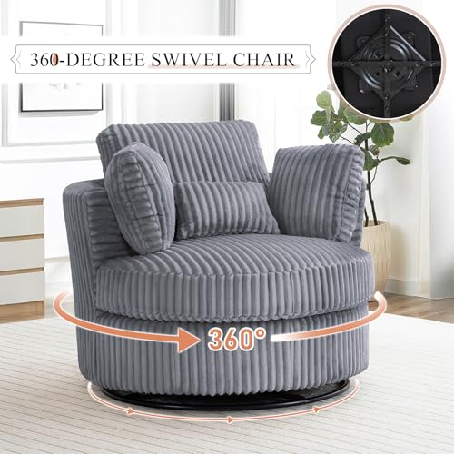 Swivel Barrel Chair with Ottoman for Living Room Bedroom, White W553228