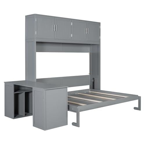 Twin Murphy Bed with Wall Frame, Closet, Drawers and Desk, White D510253