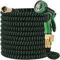 50 ft Expandable Garden Hose - All New 2024 Retractable Water Hose with 3/4" Solid Brass Fittings, Extra Strength Fabric - Flexible Expanding Hose with 10 Pattern Spray Nozzle（blackgreen）