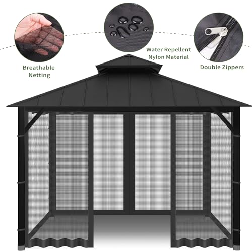 10x10 ft Gazebo Replacement Mosquito Netting with Zippers, 4-Panel Sidewall Y911936
