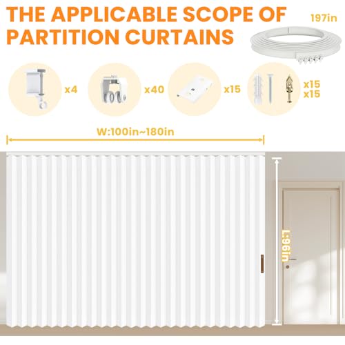 Accordion Room Divider Curtains with Ceiling Track, Grey, W100 x L84 J296