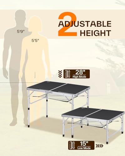 Adjustable Height Folding Camping Table with Mesh Layer Y4319