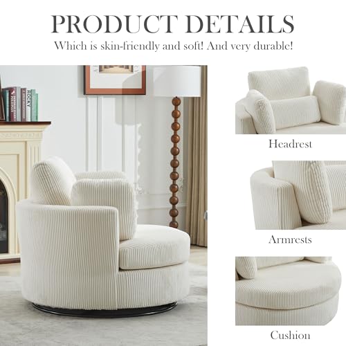 Oversized Swivel Barrel Chair with Ottoman, Chenille, Beige X252712