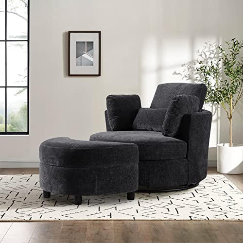 Swivel Barrel Chair with Ottoman for Living Room Bedroom, White W553228