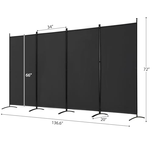 3 Panel Room Divider Folding Partition Privacy Screen, Freestanding Fabric Panel, 102" W x 71" H, Black V153