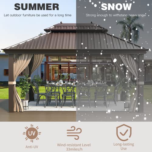 12x20 Hardtop Gazebo Double Roof Galvanized Steel Outdoor Aluminum Frame with Netting and Curtains M3306