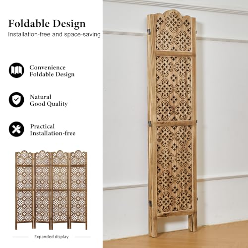 Wood Carved Room Divider 4 Panel Folding Screen Z937290