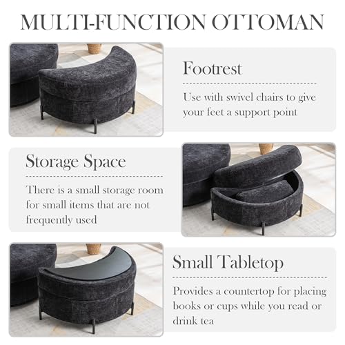 Oversized Swivel Barrel Chair with Ottoman, Chenille, Beige X252712