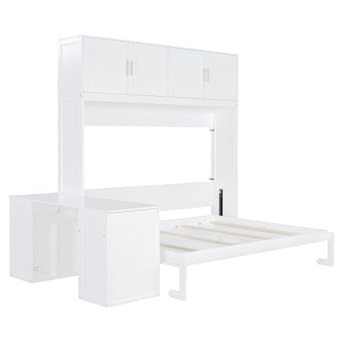 Twin Murphy Bed with Wall Frame, Closet, Drawers and Desk, White D510253