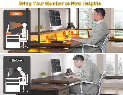 L Shaped Gaming Desk with Storage Shelves and LED Light U926701