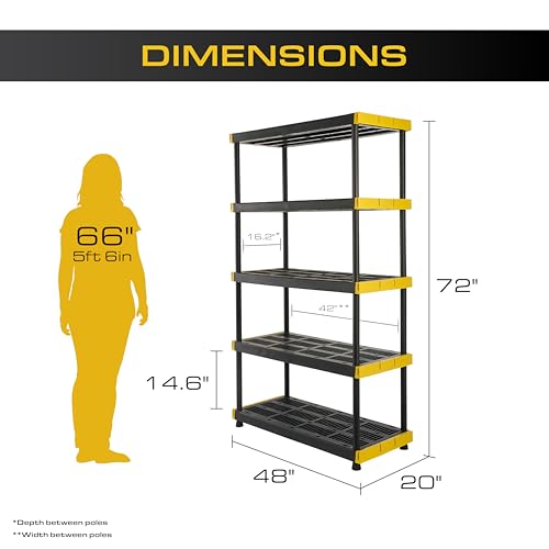 5-Tier Heavy Duty Plastic Storage Shelving Unit, 200lbs per Shelf, Indoor/Outdoor C860