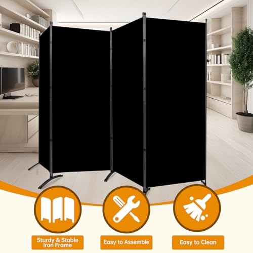 Room Divider Screen 3 Panel Folding Partition with Metal Frame, Grey M4968
