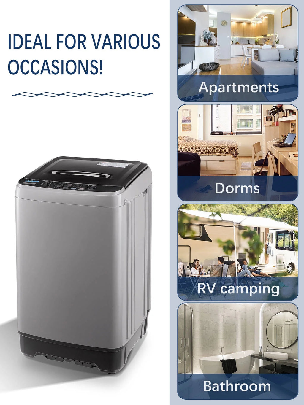 Portable Automatic Washing Machine with Drain Pipe, 17.7 lbs, 10 Programs, Grey S7592