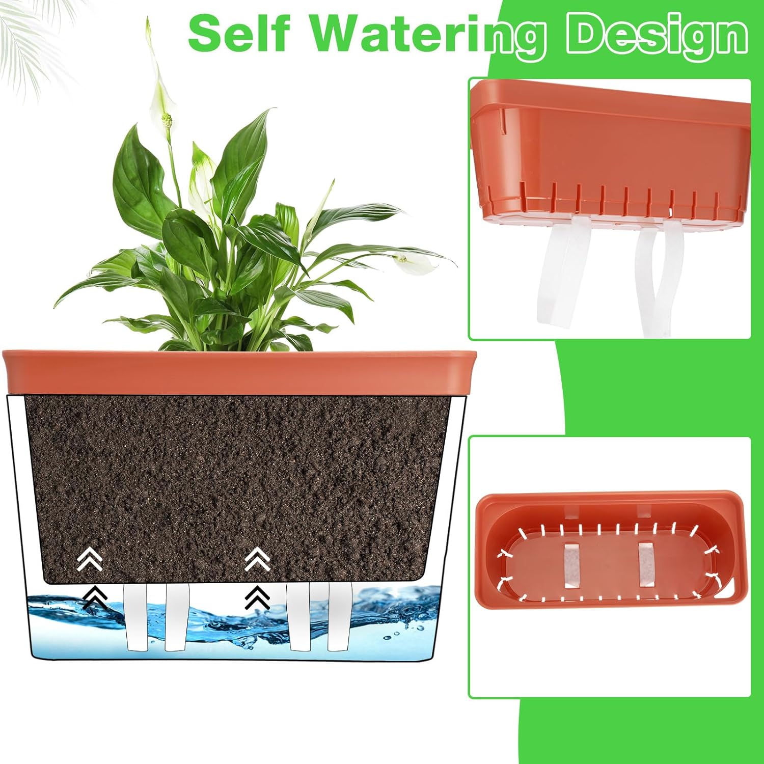 Self Watering Window Planter Box Set for Indoor Plants, Flowers, Succulents V8149