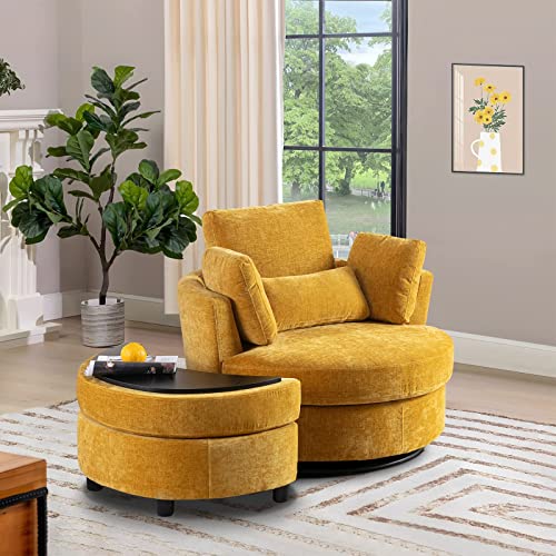 Swivel Barrel Chair with Ottoman for Living Room Bedroom, White W553228