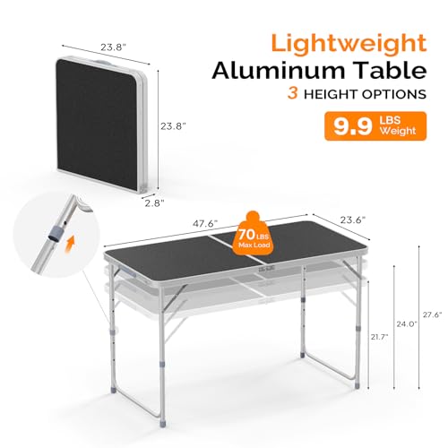 3ft Aluminum Folding Camping Table with Carrying Handle L179408