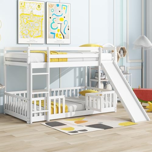 Twin Over Full Bunk Bed with Slide and Storage Stairs C57577