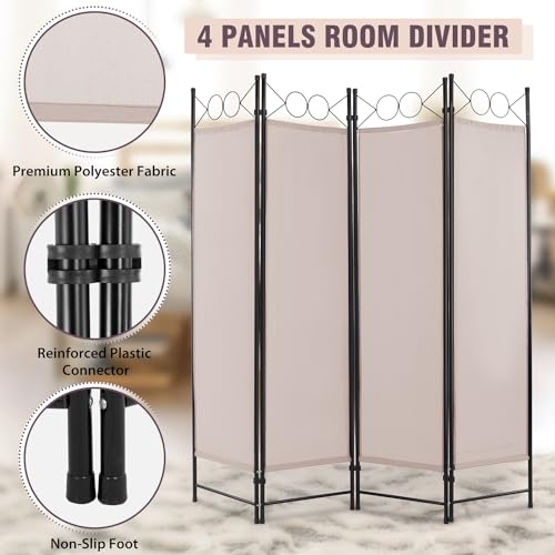 4 Panel Room Divider 6FT Steel Frame Folding Privacy Screen S6430