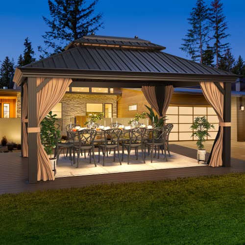 12x20 Hardtop Gazebo Double Roof Galvanized Steel Outdoor Aluminum Frame with Netting and Curtains M3306