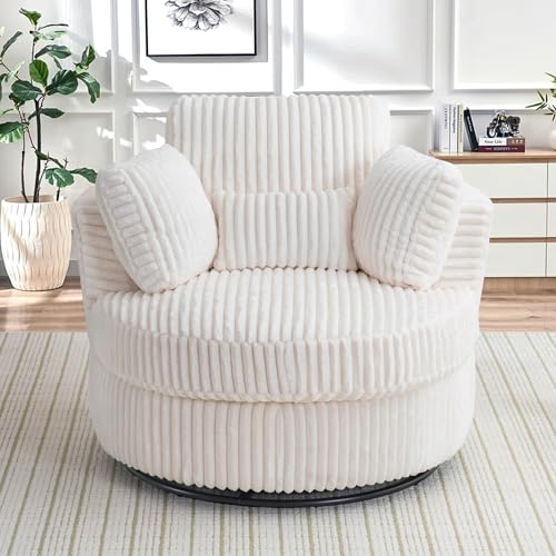 Swivel Barrel Chair with Ottoman for Living Room Bedroom, White W553228