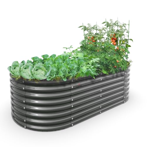 Galvanized Raised Garden Bed Oval Metal Planter Box for Vegetables Flowers A9593