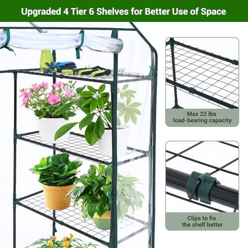 Greenhouse for Outdoors with Mesh Side Windows, 3 Tiers 4 Shelves, Walk-In Plant House B848