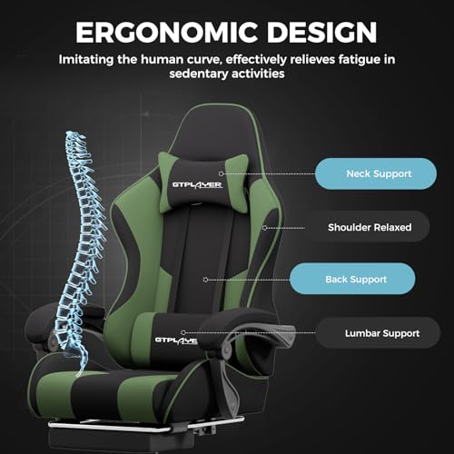 Gaming Chair with Footrest and Lumbar Support, Height Adjustable, 360° Swivel, Blue U7447