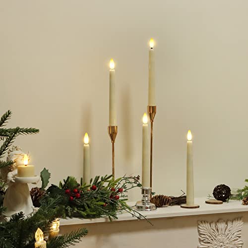 Flameless Taper Candles with Remote, Timer, and Gold Candlesticks I87215