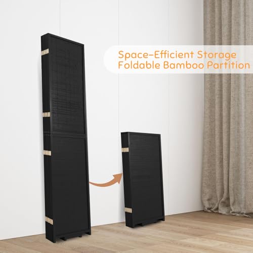 Bamboo Room Divider Folding Privacy Screen, 4 Panel, Beige T32841